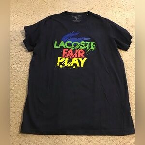 LACOSTE FAIR PLAY SZ L BOYS TEE SHIRT TOP MENS XS GRAPHIC EUC BLACK